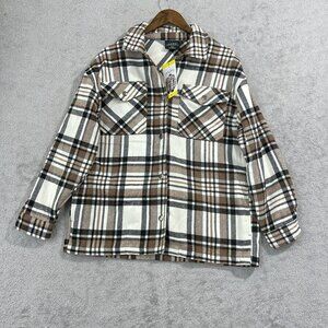 NEW Hfx Women's S Plaid Flannel Shacket S Snap Button